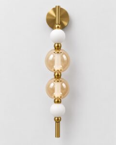 Aurelia wall lamp with brass fittings, opal glass and amber glass globes by Hilykan