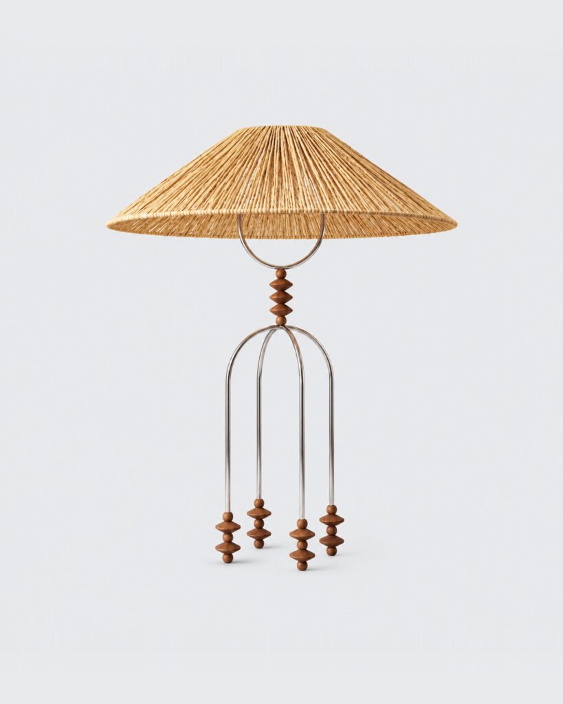 Claudia lamp by Hilykan – table lamp with wide conical shade and arched metal frame