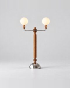 Sebastian lamp by Hilykan – two-arm table lamp with frosted glass globes
