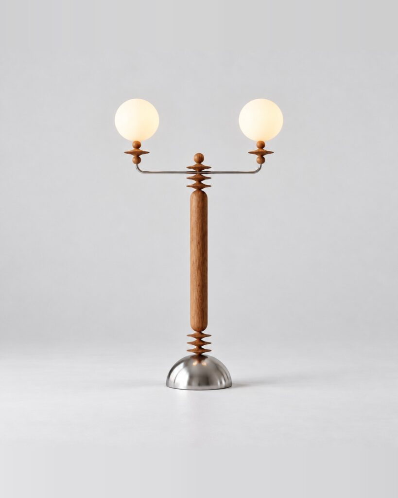 Sebastian lamp by Hilykan – two-arm table lamp with frosted glass globes